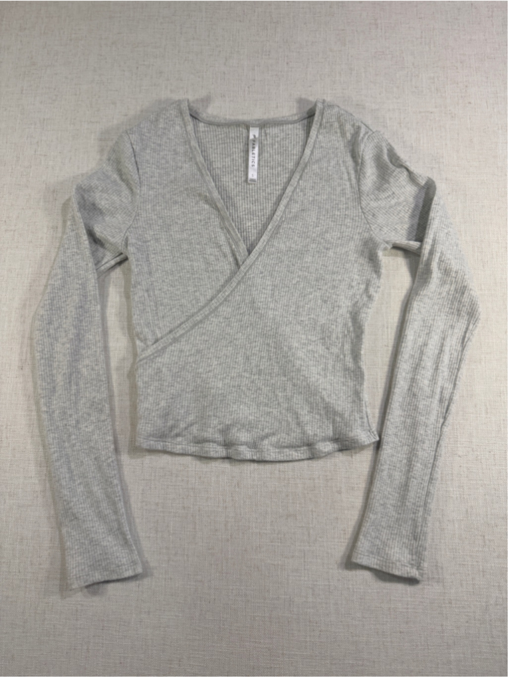 Fabletics Modal Rib V-Neck Wrap Long Sleeve Top Heather Grey Small W Shirts #4